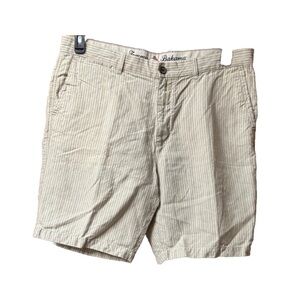 Tommy Bahama Shorts Mens 38 Linen Blend Flat Front Striped Pockets Logo Zip